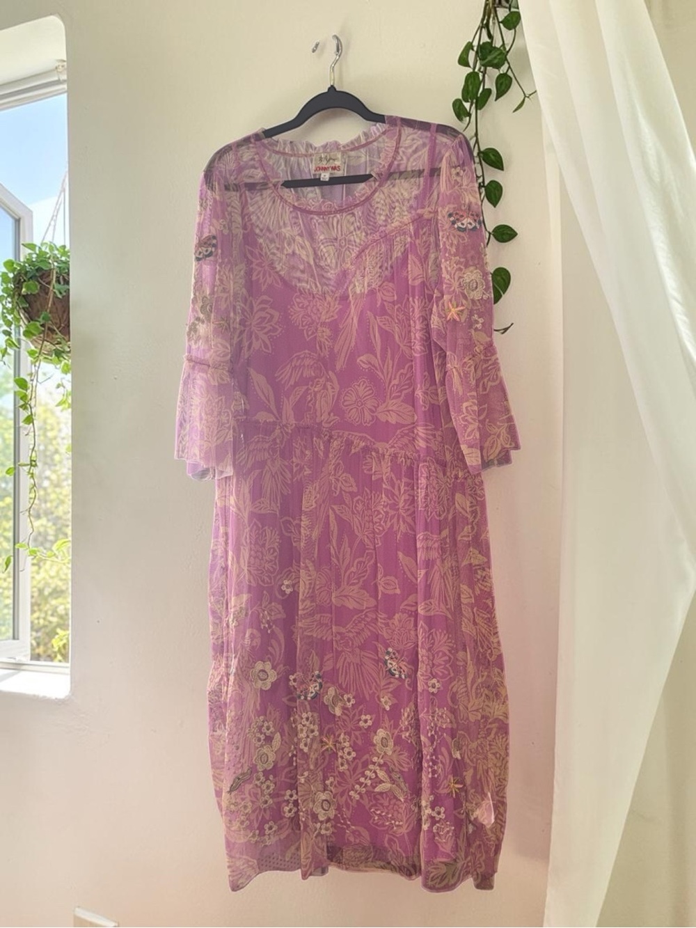 JOHNNY WAS Biya Size 2X Floral Embroidery Mazzy Arching Ruffles Dress